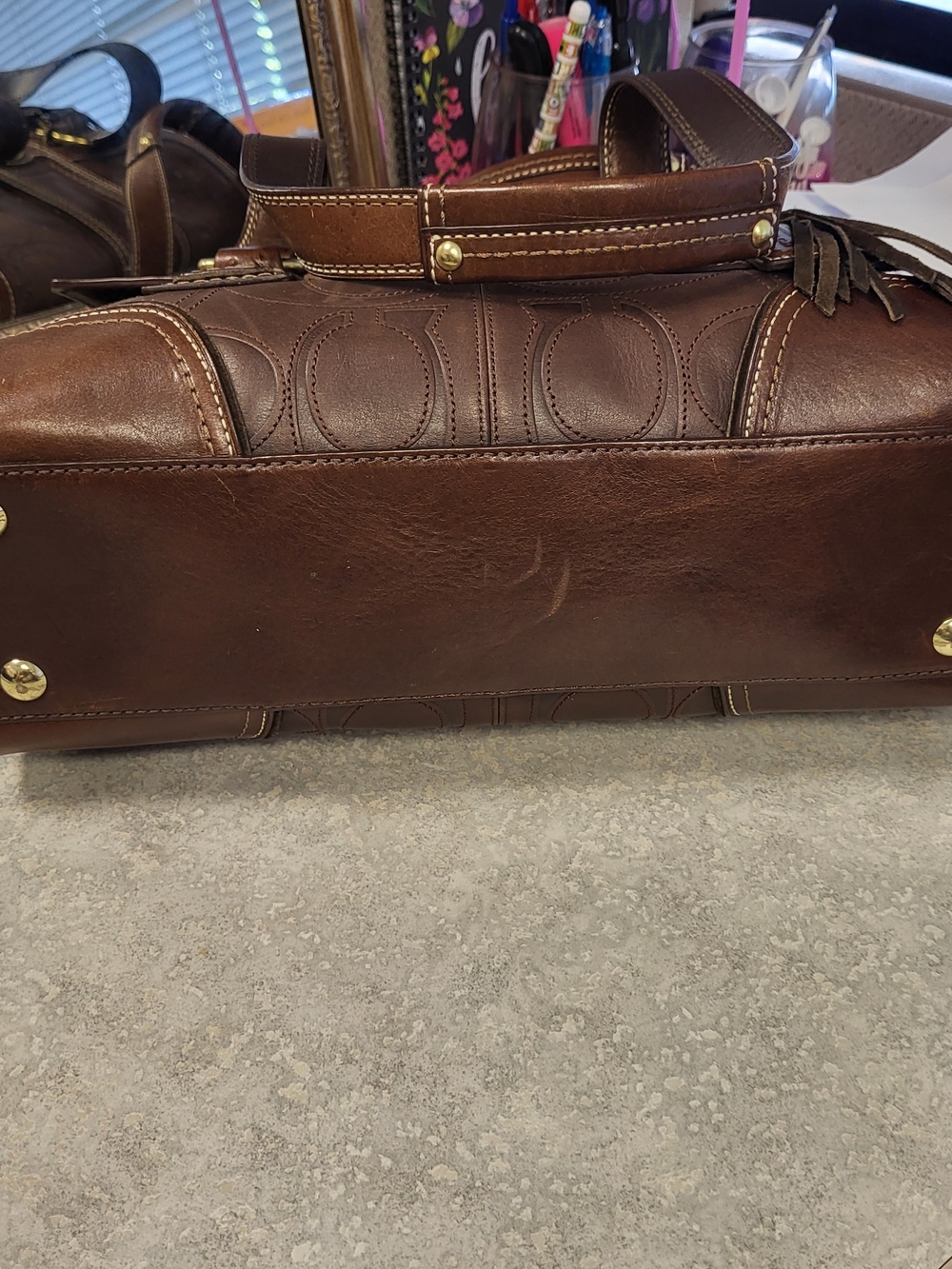 Vintage Coach Hamptons Embossed Leather Satchel Bag Mahogany Brown - Picture 6 of 8